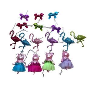 16 Multicolor Balloon Animal Cat Flamingos Hippo/Pig Mini Tree Ornaments